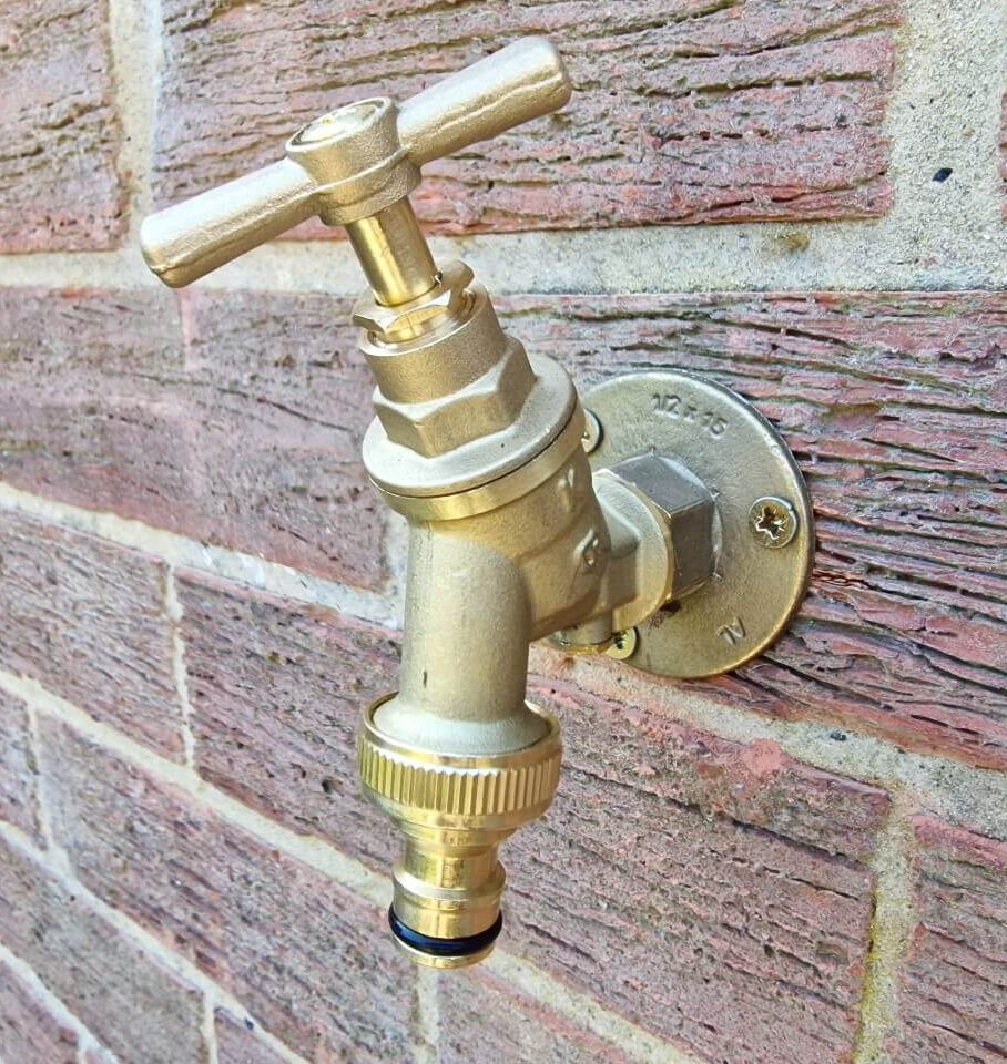 Outside tap fitted with new hose connector