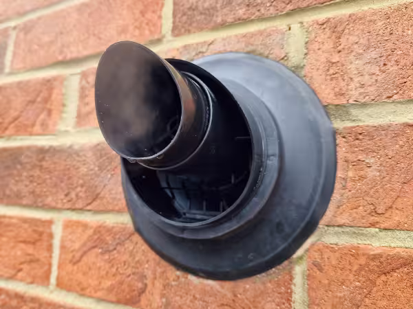 Boiler flue terminal in use An Ideal Logic boiler flue terminal on a service