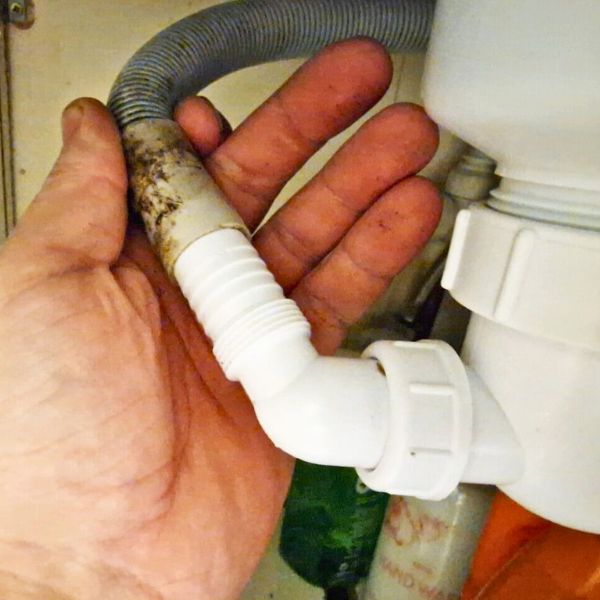 Washing machine drain hose on connector