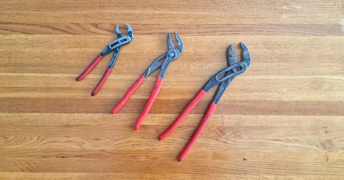 Three sizes of Knipex water pump pliers, also called plumbers’ grips