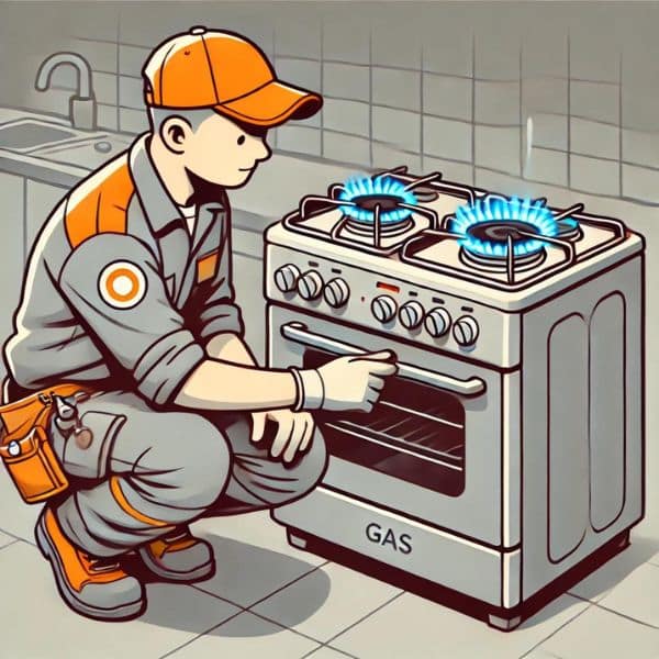 gas engineer fixing cooker