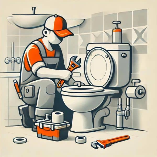 plumber fixing toilet