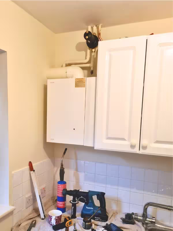 New filter fitted above boiler after Magnacleanse heating system flush